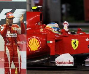 Puzzle Ο Fernando Alonso πανηγυρίζει τη νίκη του στο Grand Prix της Σιγκαπούρης (2010)